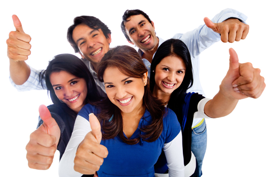 Friends with thumbs up