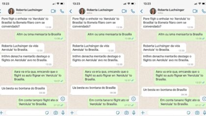 mensagens de Luchsinger sobre viagem Aerolula